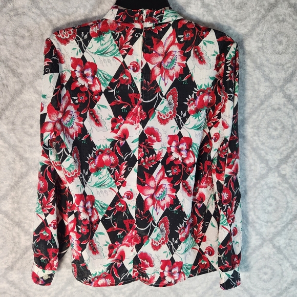 VTG High Mock Neck Secretary Pleated Blouse Back Zip Size M - Picture 4 of 8